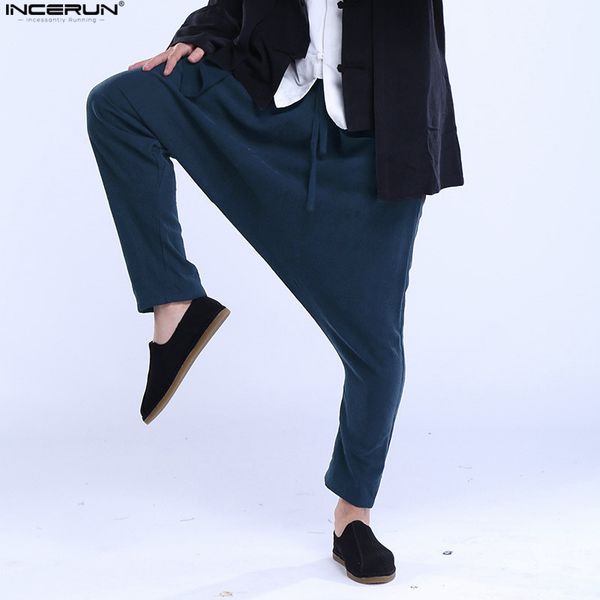 incerun men harem pants 2019 casual chinese style pockets trousers drop crotch solid male cotton retro fashion pants plus size, Black
incerun men harem pants 2019 casual chinese style pockets trousers drop crotch solid male cotton retro fashion pants plus size, Black