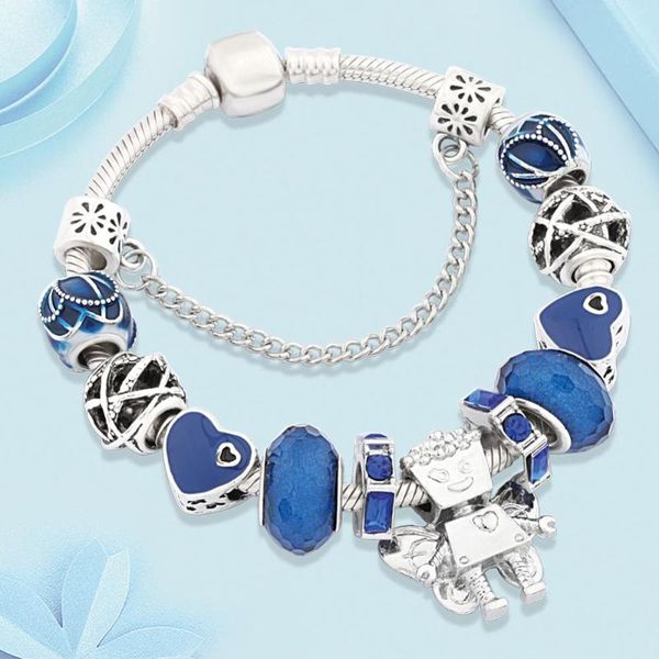 leabyl new dark blue heart flower diy charm bracelets & bangles antique silver flower fairy robot bead bracelet for women gift, Golden;silver 
leabyl new dark blue heart flower diy charm bracelets & bangles antique silver flower fairy robot bead bracelet for women gift, Golden;silver