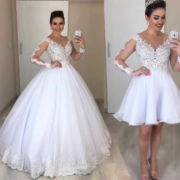 ball gown two pieces wedding dresses with detachable skirt 2 in 1 long sleeves v neck lace wedding gowns bride dresses robe de mariee, White
ball gown two pieces wedding dresses with detachable skirt 2 in 1 long sleeves v neck lace wedding gowns bride dresses robe de mariee, White
