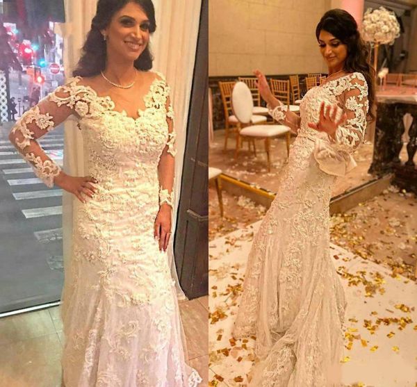 vintage mermaid wedding dresses 2020 sheer jewel neck long sleeves long bridal gowns 3d appliques lace court train vestidos de novia, White
vintage mermaid wedding dresses 2020 sheer jewel neck long sleeves long bridal gowns 3d appliques lace court train vestidos de novia, White