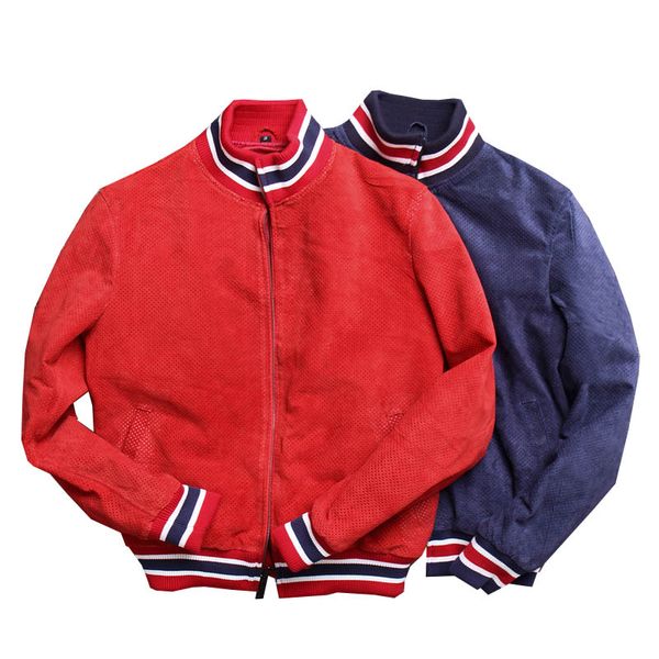 2019 new spring autumn slim fitting blue red men genuine leather sheepskin coat casual jacket for male with holes a089, Black
2019 new spring autumn slim fitting blue red men genuine leather sheepskin coat casual jacket for male with holes a089, Black
