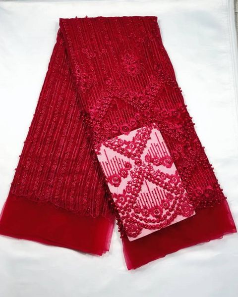 

5yards / pc великолепная красная французская чистая кружевная ткань с бисером вышивка африканская сетка кружева для платья qn76-1, Black;white