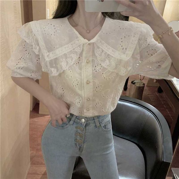 2020 new arrival elegant women shirt lace stitching lantern sleeve doll collar korean style loose blouse blusas, White
2020 new arrival elegant women shirt lace stitching lantern sleeve doll collar korean style loose blouse blusas, White