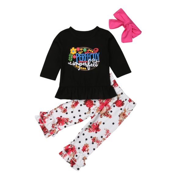 toddler baby girls ruffle t-shirt +polka dots pants outfits clothes, White