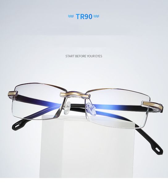 square women's men reading glasses new frameless diamond trimmed presbyopic glasses with blue-light-proof blue film 2 colors tr901, White;black
square women's men reading glasses new frameless diamond trimmed presbyopic glasses with blue-light-proof blue film 2 colors tr901, White;black