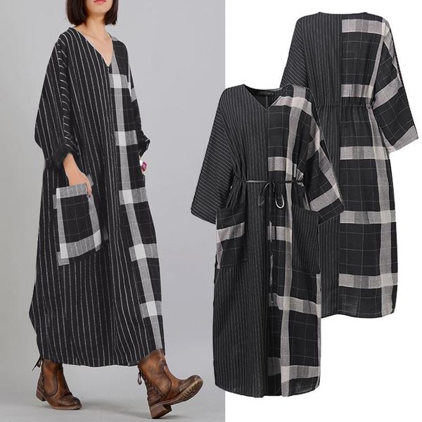 women's patchwork sundress zanzea 2020 vintage spring check maxi dress casual long sleeve stripe vestidos female v neck robe 5xl, Black;gray
women's patchwork sundress zanzea 2020 vintage spring check maxi dress casual long sleeve stripe vestidos female v neck robe 5xl, Black;gray