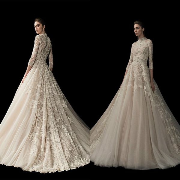 modest 2019 high neck wedding dresses lace appliqued a line 3/4 long sleeve beaded boho beach tulle bridal gowns robe de mariée, White
modest 2019 high neck wedding dresses lace appliqued a line 3/4 long sleeve beaded boho beach tulle bridal gowns robe de mariée, White