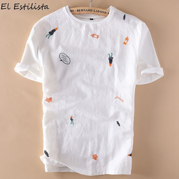 2019 brand mens cool short sleeve linen shirt cartoon embroidered round collar slim men's summer clothes sleeved shirt, White;black
2019 brand mens cool short sleeve linen shirt cartoon embroidered round collar slim men's summer clothes sleeved shirt, White;black