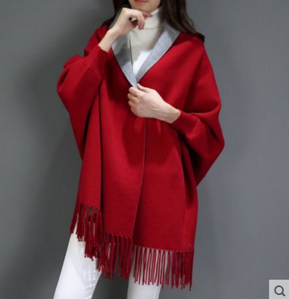 fashion-double side scarf winter faux cashmere poncho women solid designer female long sleeves wrap vintage shawl y18102010, Blue;gray
fashion-double side scarf winter faux cashmere poncho women solid designer female long sleeves wrap vintage shawl y18102010, Blue;gray