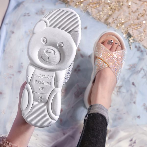 women outdoor summer slippers crystal summer slides bling shiny slippers thick bottom cute bear slides flat heel, Black
women outdoor summer slippers crystal summer slides bling shiny slippers thick bottom cute bear slides flat heel, Black