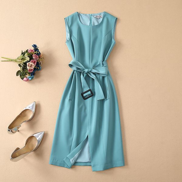 european and american women's clothing 2019 summer new style pure color fashion belts slim sleeveless dress, Black;gray
european and american women's clothing 2019 summer new style pure color fashion belts slim sleeveless dress, Black;gray