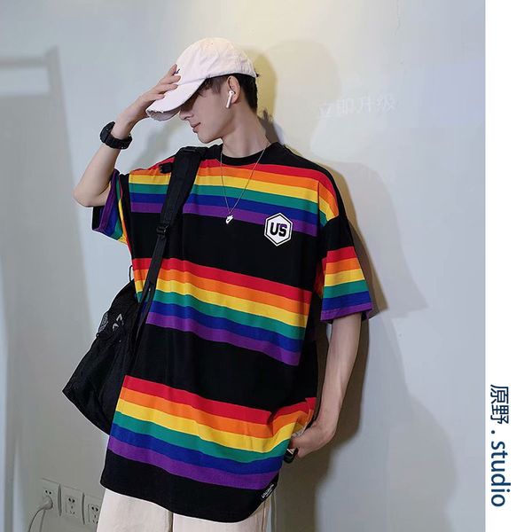 2020 summer new men's loose striped short-sleeved t-shirt korean version of the trend of five-point sleeves, White;black
2020 summer new men's loose striped short-sleeved t-shirt korean version of the trend of five-point sleeves, White;black