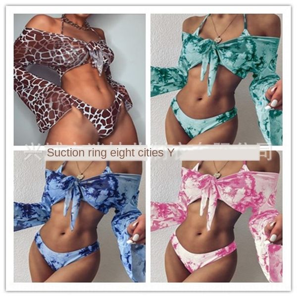 2020 leopard print three-piece suit women's split swimsuit rendering long sleeve swimsuit, White;black
2020 leopard print three-piece suit women's split swimsuit rendering long sleeve swimsuit, White;black