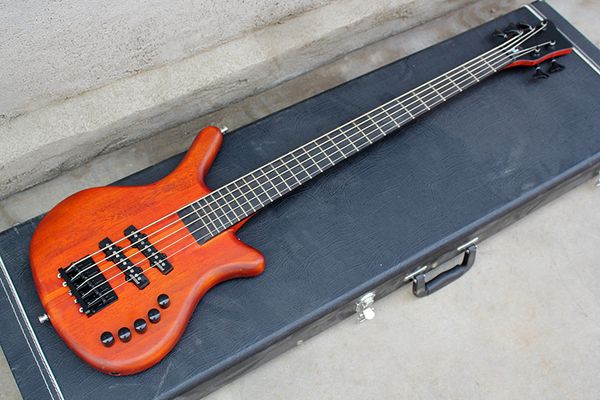 

factory orange 5-string electric bass guitar with ebony fingerboard,black hardwares,neck-thru-body,active circuit,offer customized