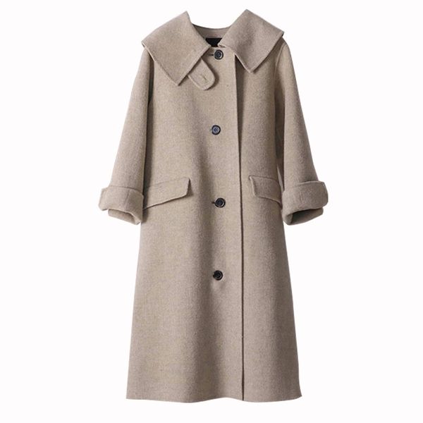 women's handmade korean single-breasted cashmere coat loose large collar double-sided hand-stitched woolen coat, Black
women's handmade korean single-breasted cashmere coat loose large collar double-sided hand-stitched woolen coat, Black
