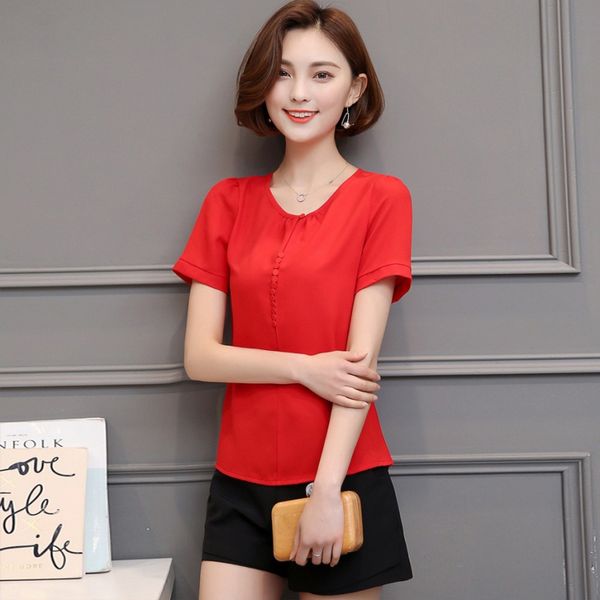fashion women blouse single breasted short sleeve blouse casual brief style female chiffon shirt, White
fashion women blouse single breasted short sleeve blouse casual brief style female chiffon shirt, White