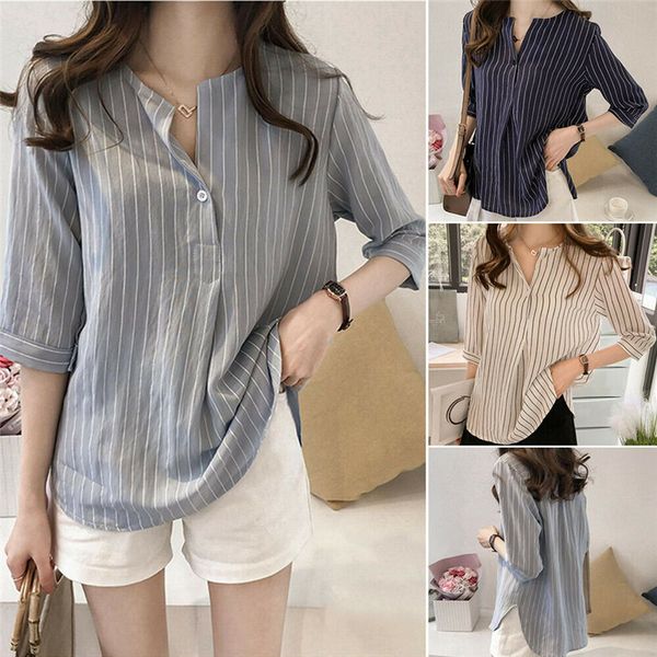 2019 fashion women striped blouse shirt half sleeve blouse o-neck shirts casual femme blusas mujer de moda plus size, White
2019 fashion women striped blouse shirt half sleeve blouse o-neck shirts casual femme blusas mujer de moda plus size, White