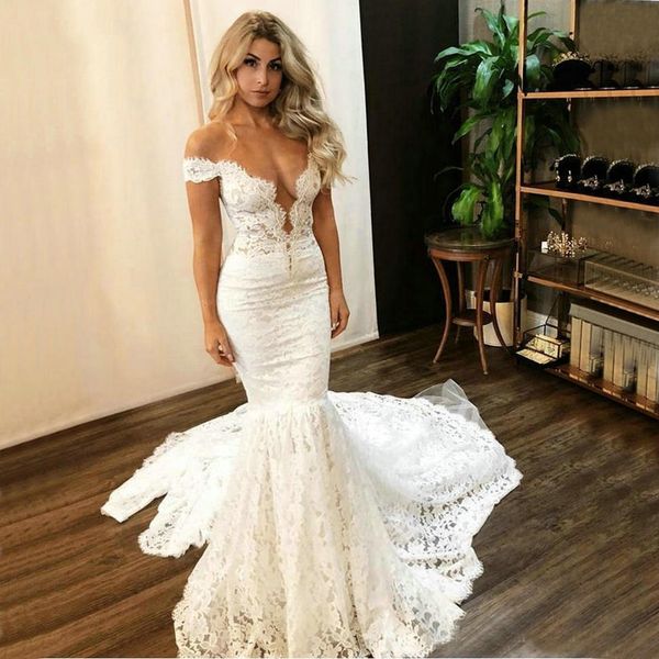 graceful off shoulder mermaid wedding dresses applique lace bridal gowns court train custom made wedding dress, White
graceful off shoulder mermaid wedding dresses applique lace bridal gowns court train custom made wedding dress, White