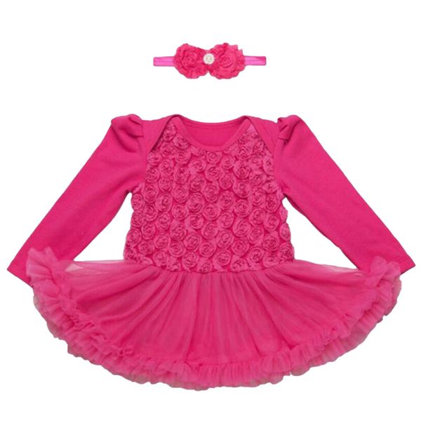 

2pcs per set pink grey purple red complex lace rose baby girls tutu dress long sleeves infant girl outfit headband 0-24motnths