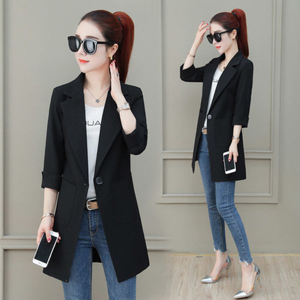 2019 spring and autumn new ladies fashion korean version of the long section of casual thin section suit jacket tide, Black;brown
2019 spring and autumn new ladies fashion korean version of the long section of casual thin section suit jacket tide, Black;brown