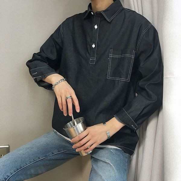 men's casual shirts 2021 spring and autumn youth japanese loose solid color denim long-sleeved shirt fashion pullover, White;black
men's casual shirts 2021 spring and autumn youth japanese loose solid color denim long-sleeved shirt fashion pullover, White;black