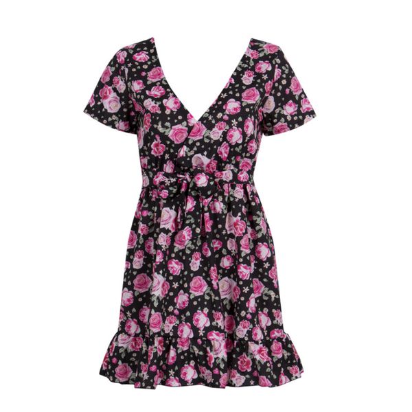 summer women floral short sleeve beach holiday v-neck mini dress party sundress outfits, Black;gray
summer women floral short sleeve beach holiday v-neck mini dress party sundress outfits, Black;gray