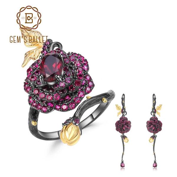 gem's ballet 925 sterling silver ring earrings jewelry sets for women natural rhodolite garnet handmade rose flower jewelry set, Black
gem's ballet 925 sterling silver ring earrings jewelry sets for women natural rhodolite garnet handmade rose flower jewelry set, Black