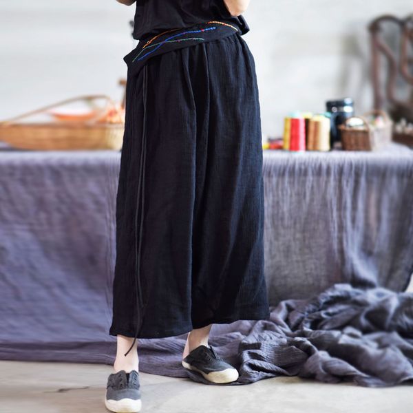 women's pants & capris johnature women vintage embroidery patchwork wide leg elastic waist black trouser 2021 spring linen casual harem, Black;white
women's pants & capris johnature women vintage embroidery patchwork wide leg elastic waist black trouser 2021 spring linen casual harem, Black;white