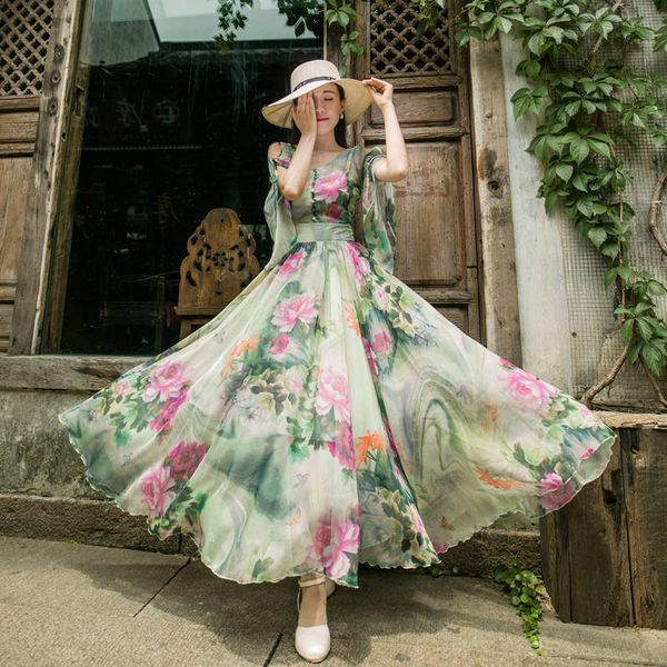 new spring evening dress yousef aljasmi bohemian printed chiffon super long cultivate one's morality show thin leisure beach dress, Black;pink
new spring evening dress yousef aljasmi bohemian printed chiffon super long cultivate one's morality show thin leisure beach dress, Black;pink