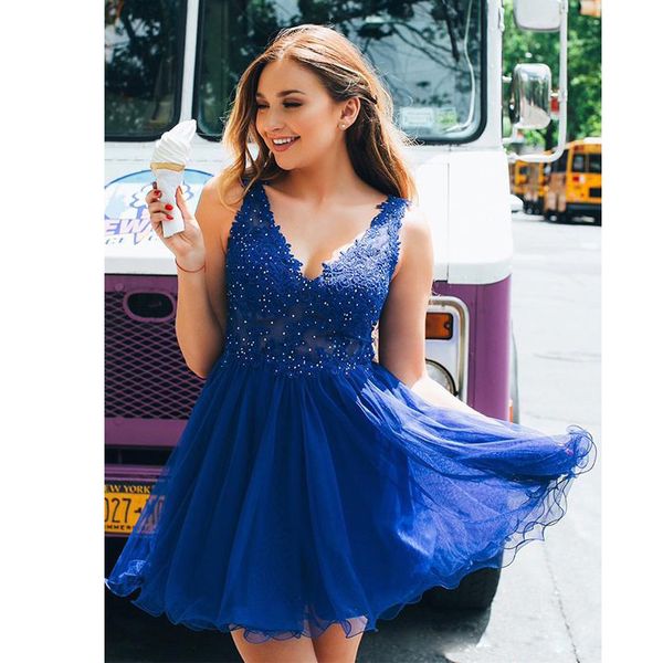 cute royal blue mini homecoming dresses v-neck sleeveless backless appliques bead graduation dress tulle short prom gowns, Blue;pink
cute royal blue mini homecoming dresses v-neck sleeveless backless appliques bead graduation dress tulle short prom gowns, Blue;pink