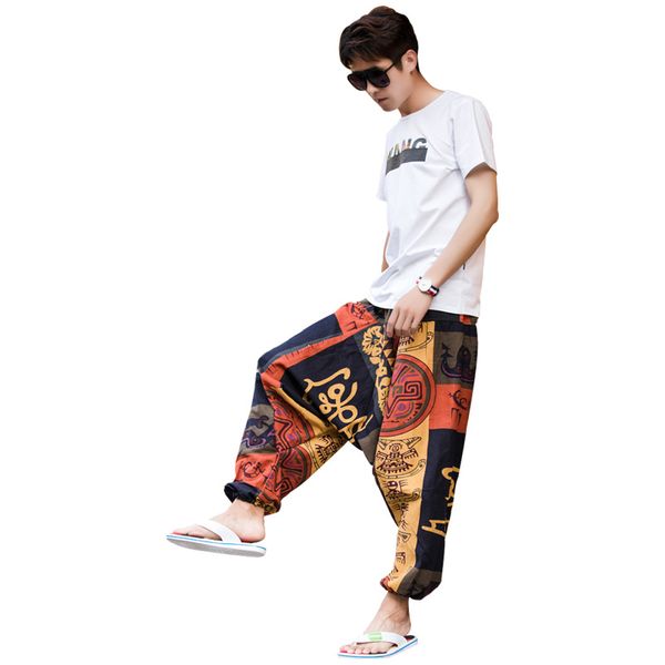 men causal flower printed hippy baggy boho elastic cross-pants loose trousers aladdin wide leg cotton linen harem pants, Black
men causal flower printed hippy baggy boho elastic cross-pants loose trousers aladdin wide leg cotton linen harem pants, Black