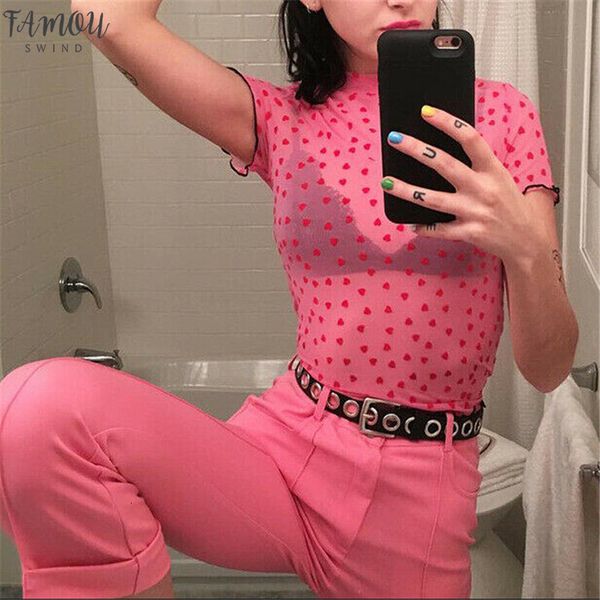 2020 women harajuku red heart mesh net see through transparent undershirt camisas femininas t shirt clubwear, White
2020 women harajuku red heart mesh net see through transparent undershirt camisas femininas t shirt clubwear, White