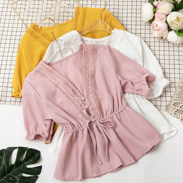 hisuma women short flare sleeve v-neck lace up bandage bow shirt vintage slim pullover lace flower chiffon ruffles blouse, White
hisuma women short flare sleeve v-neck lace up bandage bow shirt vintage slim pullover lace flower chiffon ruffles blouse, White