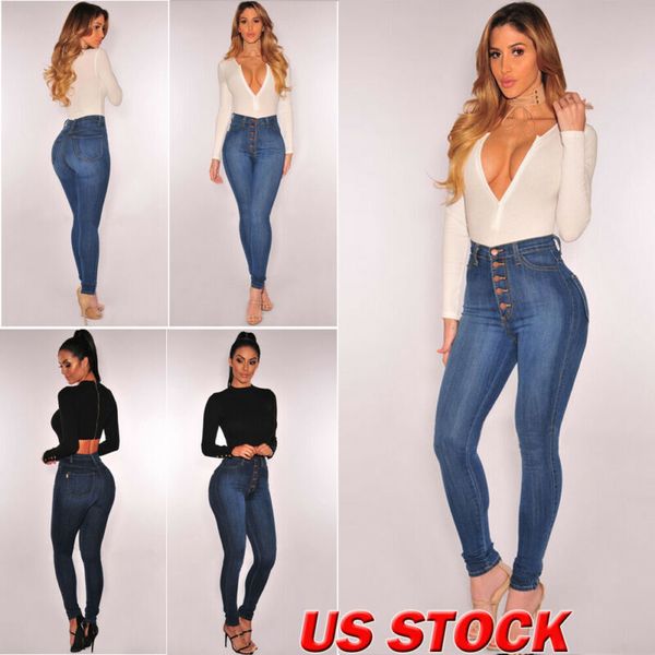 women high waist skinny pencil denim jeans stretch slim fitness pants trousers, Blue
women high waist skinny pencil denim jeans stretch slim fitness pants trousers, Blue