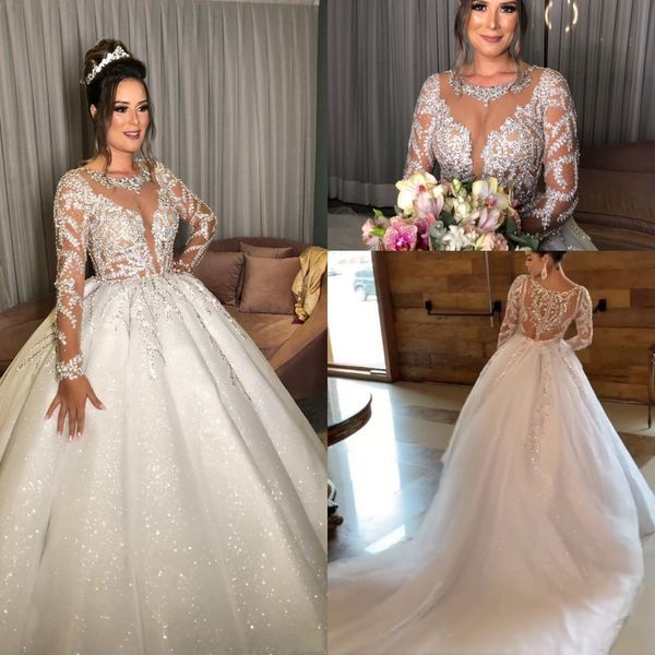 sparkly luxury sheer o-neck wedding dresses with illusion long sleeve 2020 shiny lace pleats beaded arabic church wedding gown, White
sparkly luxury sheer o-neck wedding dresses with illusion long sleeve 2020 shiny lace pleats beaded arabic church wedding gown, White
