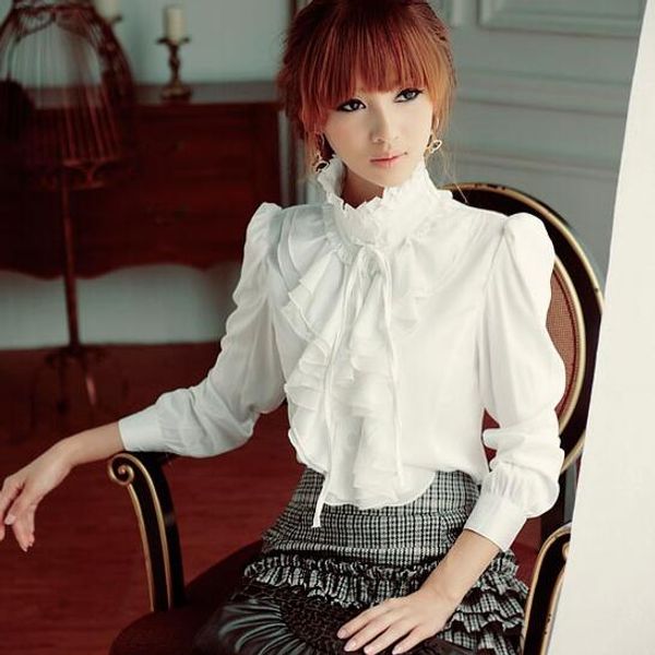 summer lolita style royal design slim stand collar ruffle shirt female long-sleeve white black shirt new work wear af488
summer lolita style royal design slim stand collar ruffle shirt female long-sleeve white black shirt new work wear af488