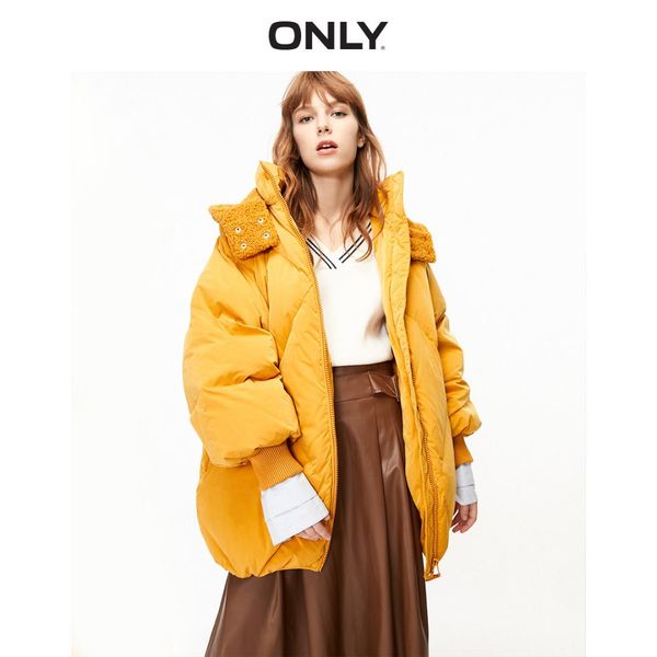 only2019 winter new mid long loose hooded detachable white duck down down jacket for women, Black
only2019 winter new mid long loose hooded detachable white duck down down jacket for women, Black