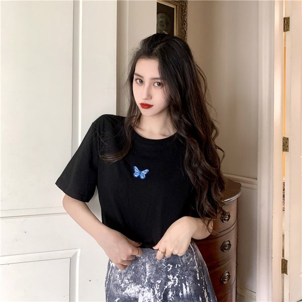 casual cotton t-shirt women 2020 summer korean style butterfly embroidery short sleeve black tshirt tee shirt femme t459, White
casual cotton t-shirt women 2020 summer korean style butterfly embroidery short sleeve black tshirt tee shirt femme t459, White
