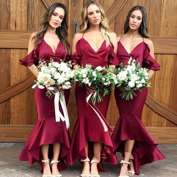 v neck burgundy mermaid bridesmaid dresses tea length maid of honor gown 2019 wedding party dress plus size, White;pink
v neck burgundy mermaid bridesmaid dresses tea length maid of honor gown 2019 wedding party dress plus size, White;pink