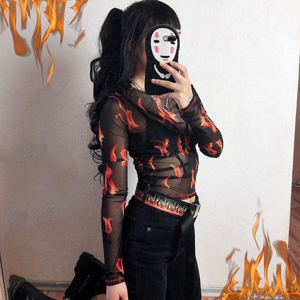 black cropped mesh female short t shirt transparent flame print fashion harajuku summer tshirt 2019 clothes short tees, White
black cropped mesh female short t shirt transparent flame print fashion harajuku summer tshirt 2019 clothes short tees, White