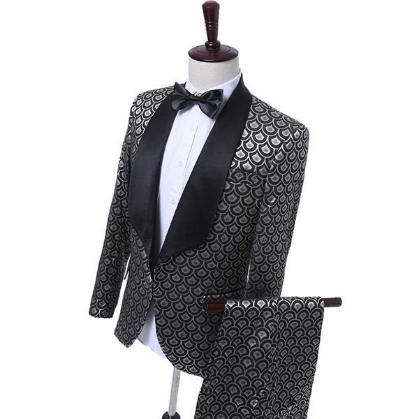 men's suits & blazers floral men for evening prom 2021 with black shawl lapel 2 piece man set jacket pants wedding groom tuxedos fashio, White;black 
men's suits & blazers floral men for evening prom 2021 with black shawl lapel 2 piece man set jacket pants wedding groom tuxedos fashio, White;black