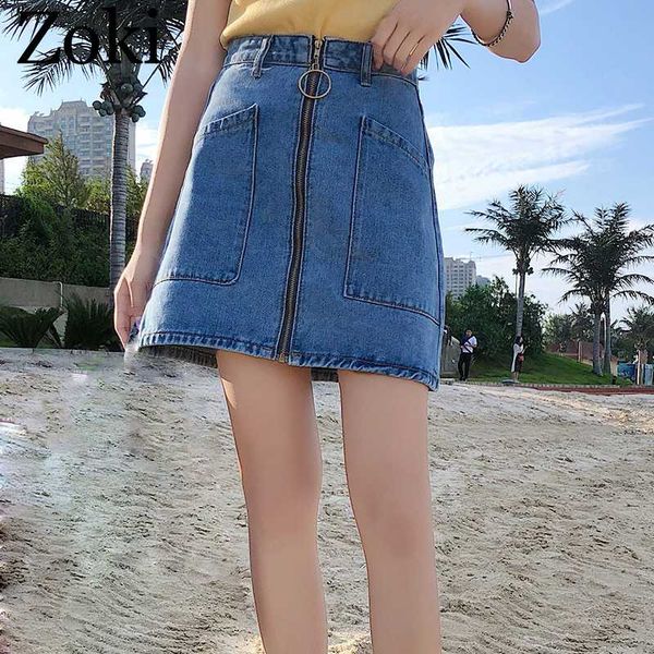 zoki high waist zipper denim women mini skirt summer a-line solid blue jeans harajuku female pockets skirts cotton, Black
zoki high waist zipper denim women mini skirt summer a-line solid blue jeans harajuku female pockets skirts cotton, Black