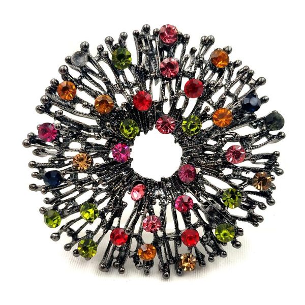 vintage round shaped colorful crystal stones bird nest brooch black tone sparse circle nest pin antique costume jewelry, Gray
vintage round shaped colorful crystal stones bird nest brooch black tone sparse circle nest pin antique costume jewelry, Gray
