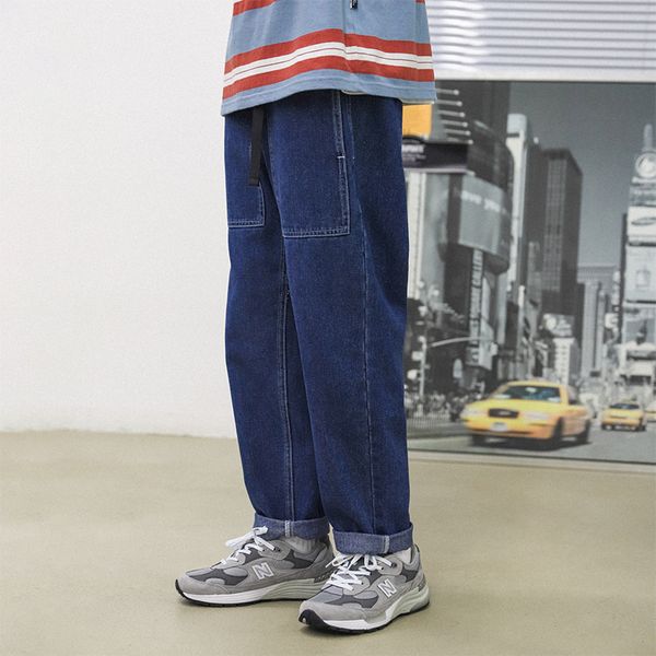 belt trousers japan style big pocket solid color jeans men's vintage straight pants casual denim trousers men, Blue
belt trousers japan style big pocket solid color jeans men's vintage straight pants casual denim trousers men, Blue