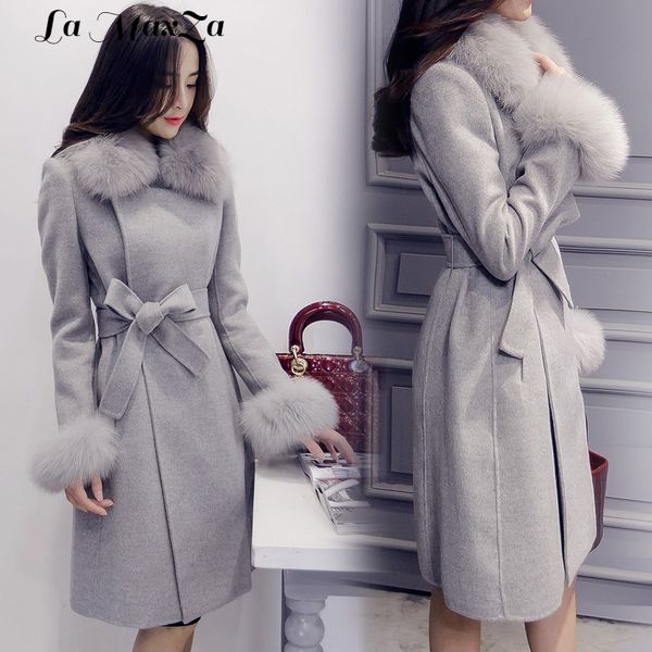 elegant womens wool long coats 2018 winter detachable faux fur collar wool blend coat and jacket office lady belt coats, Black
elegant womens wool long coats 2018 winter detachable faux fur collar wool blend coat and jacket office lady belt coats, Black