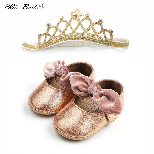 Bowknot Baby Girls Shoes Infant Newborn Princess Shoes First Walkers + Hairband Baby Girl Birthday Party Birthday Gifts