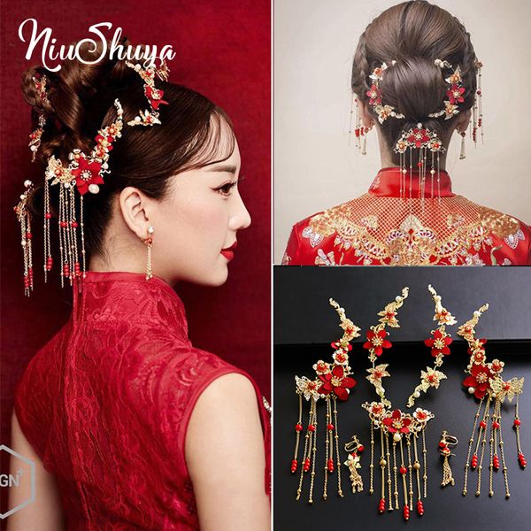 niushuya elegance traditional chinese wedding hair accessories red flower headpiece bridal headpins tassel gold hairwear jewelry, Golden;white
niushuya elegance traditional chinese wedding hair accessories red flower headpiece bridal headpins tassel gold hairwear jewelry, Golden;white