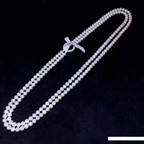hand knotted natural 80-90cm 2 strands 8-9 white freshwater pearl micro inlay zircon accessories clasp necklace fashion jewelry, Silver
hand knotted natural 80-90cm 2 strands 8-9 white freshwater pearl micro inlay zircon accessories clasp necklace fashion jewelry, Silver