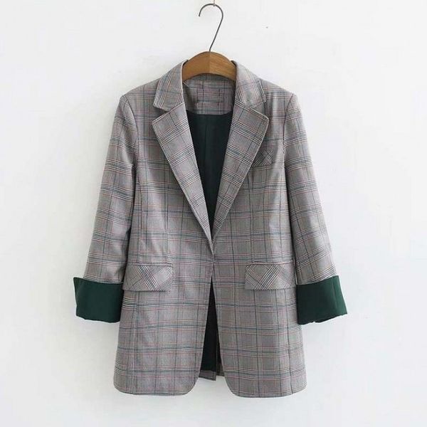 women blazers and jackets ladies coats winter autumn clothes green plaid blazer feminino, White;black
women blazers and jackets ladies coats winter autumn clothes green plaid blazer feminino, White;black