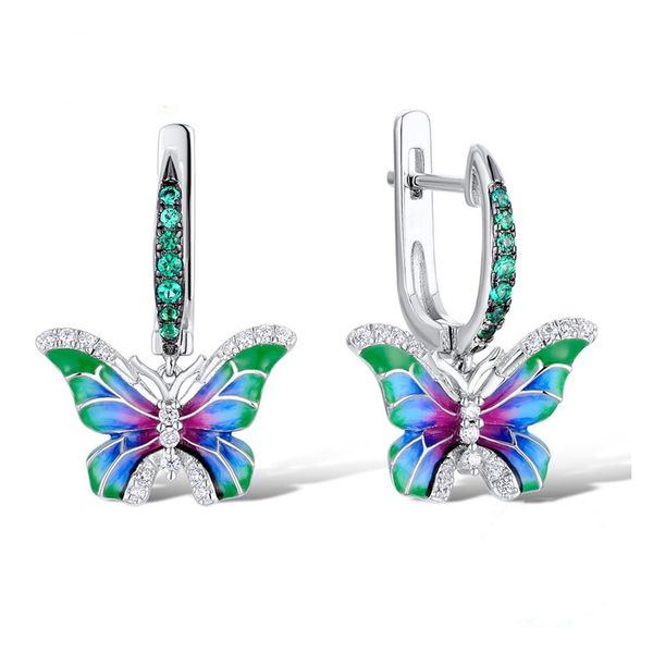 green butterfly zircon stud earrings for women handmade enamel earrings elegant wedding jewelry, Silver
green butterfly zircon stud earrings for women handmade enamel earrings elegant wedding jewelry, Silver